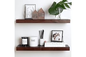 Homeforia 24inch Walnut Floating Shelves for Wall, High End Solid Real Wood 24in Floating Shelf for Bathroom, Dark Brown 24 inch Long Floating Shelves, Heavy Duty Bracket, 24 X 6.5 X 1.75 in, Set of 2