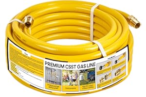 RVSURVE CSST Gas Line, 33 Ft 1/2" Natural Gas Hose Flexible, 1/2 Inch Corrugated Stainless Steel Tubing Hose, Propane Hose Conversion Kit Grill Hose with 2 Male Adapter Fittings