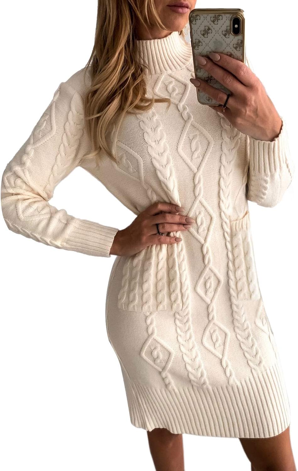 Aleumdr Robe Pull Femme Elégant Robe Pull Tricoté Col Haut Robe côtelé