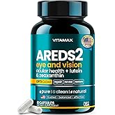 AREDS 2 Eye Vitamins - Lutein, Zeaxanthin, Bilberry, Astaxanthin Mineral Vision Supplement - Supports Eye Strain, Dry Eyes, Pressure, and Vision Health - Made in USA - 60ct