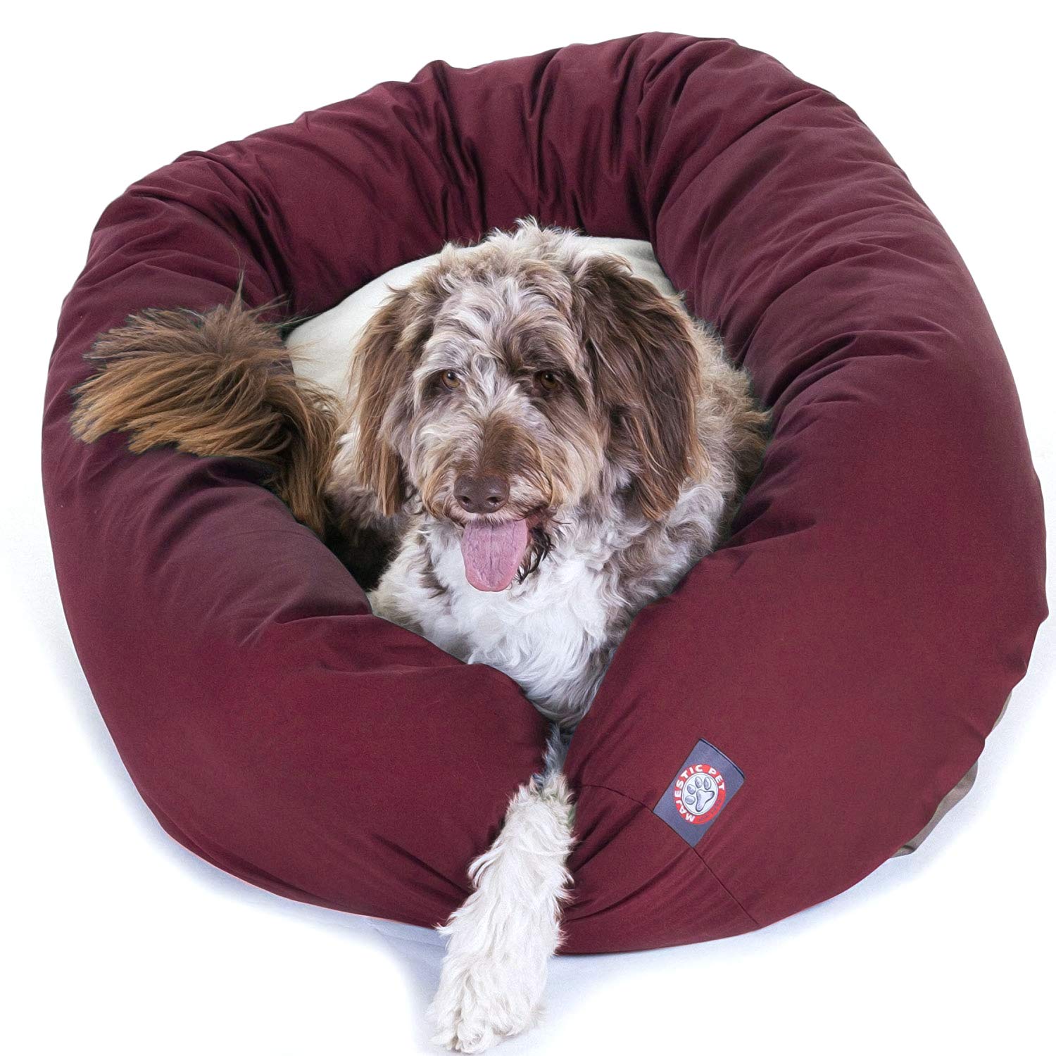 Majestic Pet 52 Inch Burgundy & Sherpa Bagel Dog Bed By Products