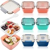 Tessco for you 6 Pcs Salad Lunch Container 50 oz Salad Container with 3 Compartment Reusable Bento Box for Adults Stackable Lunch Bowl for Meal Snack Fruit(Pink,Blue,Green)