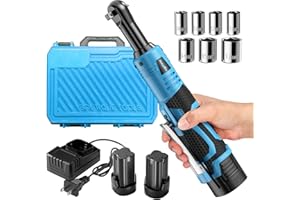 FULLYEA Electric Ratchet Wrench Set,18V Cordless Ratchet Tool Kit,550 RPM, 3/8" Variable Speed Power Ratchet Wrench with LED Light, 2 * 2.0Ah Li-ion Batteries and Fast Charger, Blue