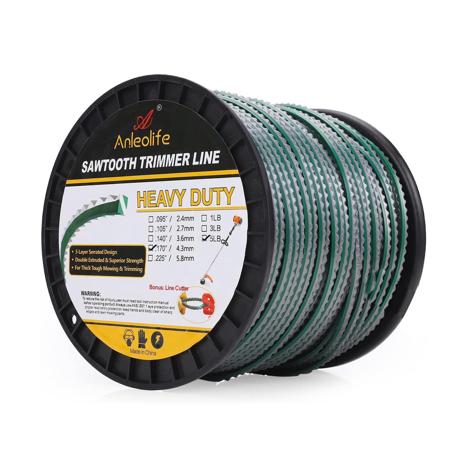 Photo 1 of A ANLEOLIFE 5-Pound Heavy Duty Sawtooth .170-inch-by-440-ft Dual Core String Serrated Trimmer Line Spool,with Built-in Line Cutter