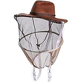 AukBeeFun Cowboy Beekeeper Hat with Veil Bee Veil Hat with Visibility Veil Outdoor Professional Beekeeping Protective Gear (1)