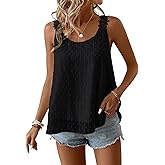 Womens Tank Tops Flowy Sleeveless Summer Boho Tank Top for Women Casual Crewneck Strap Lace Camisole Shirts