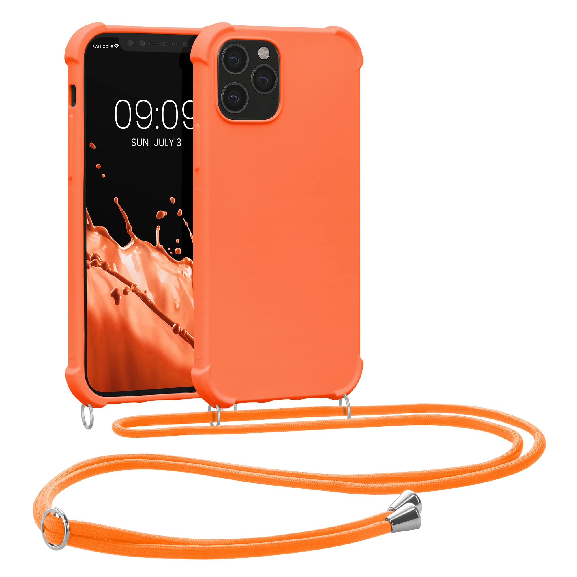 kwmobile Crossbody Case Compatible with Apple iPhone 12 / iPhone 12 Pro Case - TPU Silicone Cover with Strap - Fruity Orange