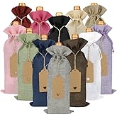 FASOTY Burlap Wine Bags, 12 Pcs Reusable Wine Bottles Gift Bags with Drawstring, Gift Tags & Ropes for Wedding, Birthday, Party, Home Storage