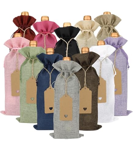 Reusable Burlap Wine Bag, 12 pcs Wine Bottle Gift Bags with Drawstri