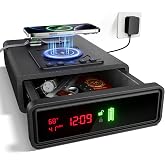ORARAER Biometric Smart Gun Safe with Wireless Charging, 3 Quick Access Money Box with Fingerprint - Compact Bedside Drawer Safe, 24/7 Digital Clock handgun safe,Gifts for Men