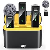 VEZQUA Wireless Lavalier Microphone for iPhone, Android, PC, Laptop - USB C Mini Microphone with Noise Cancellation for Video Recording, Vlog, YouTube, TikTok (USB C + Charging Case)