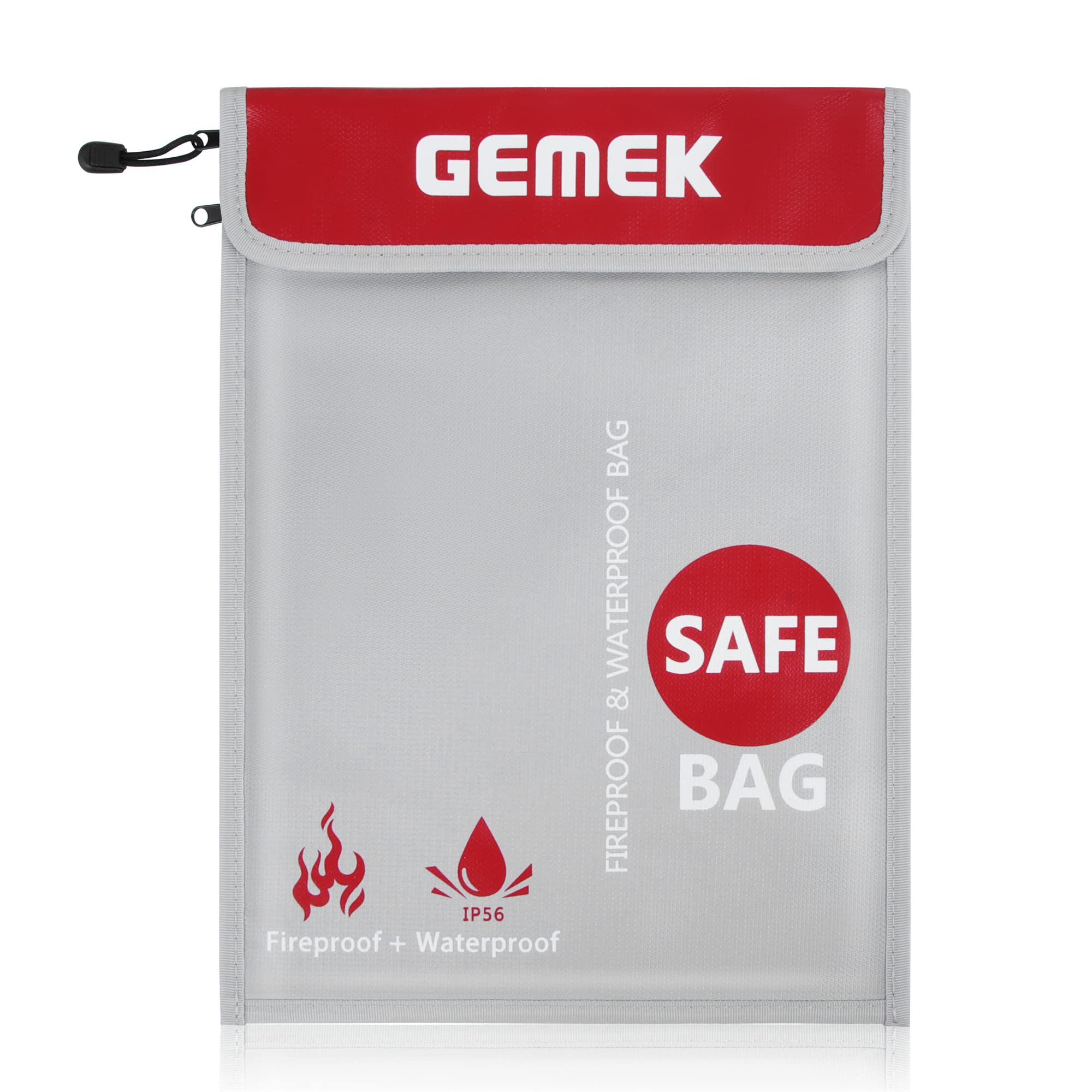Fireproof Document Bag (2000℉) Upgraded 2 Pockets, GEMEK 38 x 28cm Fireproof and Waterproof Money Bag Fireproof Safe Storage for Money, Documents, Jewelry and Passport (Silver - 2 Zipper)