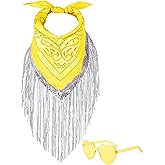 JIANGLAI Fringe Rhinestone Bandana with Heart Sunglasses, Disco Cowgirl Bachelorette