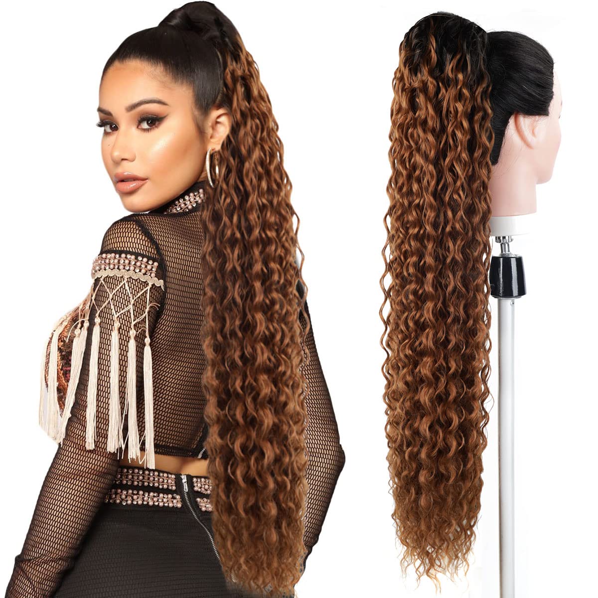 Drawstring Ponytail Extension, 30 inch Long Curly Ponytail Hair Extension Synthetic Hairpiece for Women(T2/30#, 30 inch) — image 1