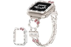FERJITGR Bling Bracelet Band with Protector Case Compatible with Apple Watch Bands for Women iWatch Series 10 46 mm 42mm,Series 9 8 7 41mm 45mm,Series 6 5 4 SE 40mm 44mm,Cute Cartoon Dressy Jewelry Metal Strap