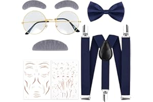 MATINIY 5 PCS Old Man Costume Grandpa Set Include Glasses Suspenders Bowtie Mustache Tattoos Stickers