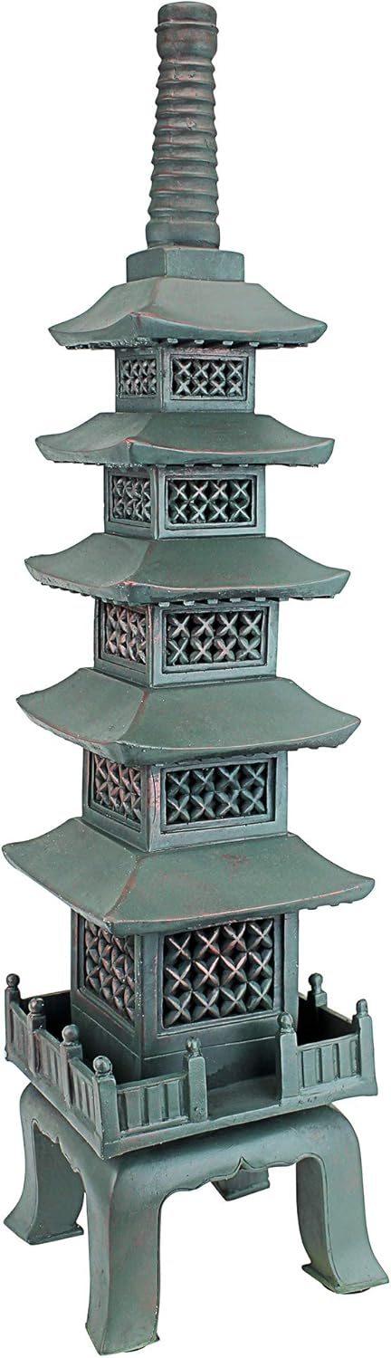 Design Toscano The Nara Temple Pagoda Asian Decor Garden Statue, Large 28 Inch, Polyresin, Verdigris Green Bronze : Japanese Garden Decor : Garden & Outdoor
