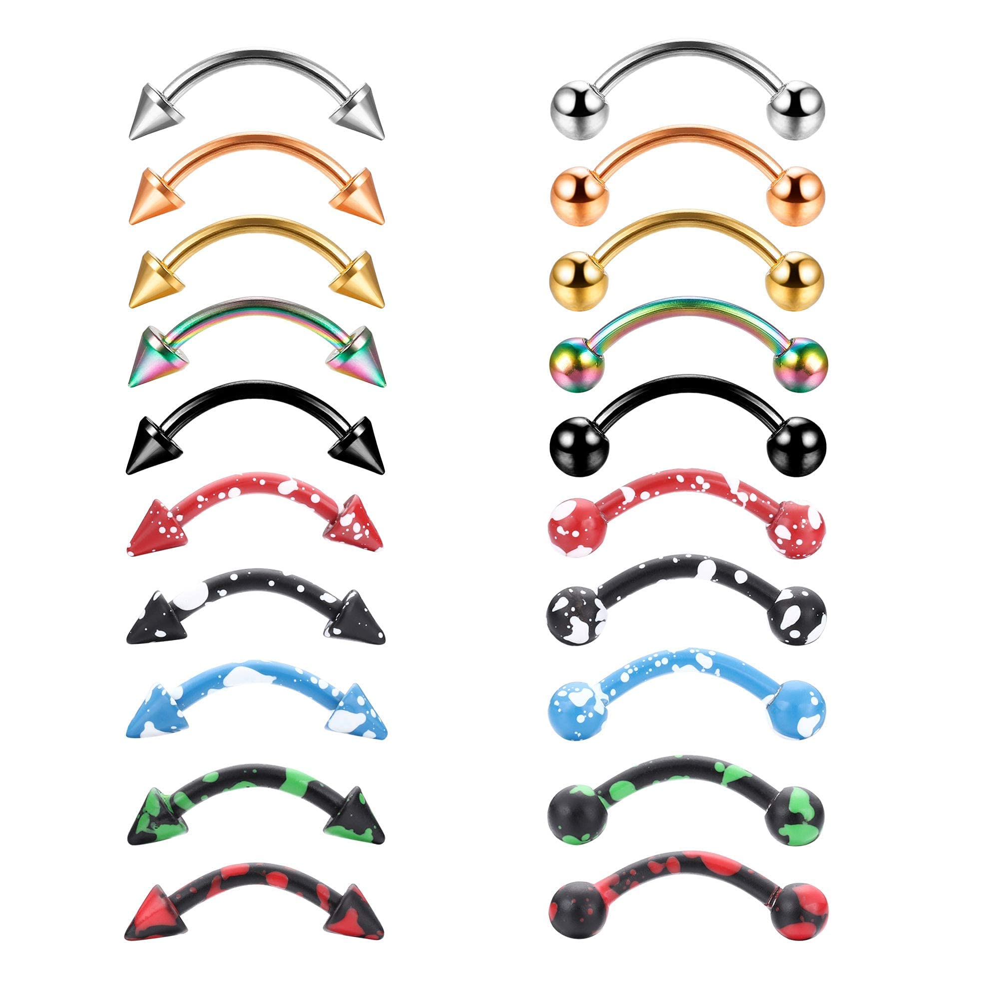 JeryWe 16G 20Pcs Eyebrow Rings Lip Ring Barbell Curved Ring Tragus Daith Rook Earring Acrylic Piercing Jewelry for Women（style1）