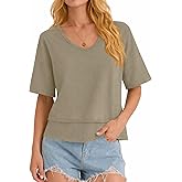 LOMON Womens V Neck Cotton T Shirts Summer Casual Cute Short Sleeve Flowy Fashion Tops Loose Fit Basic Tees