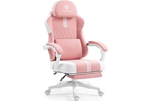 MEENICE Gaming Chair with Footrest and Pocket Spring Cushion,Big and Tall Game Chair with Cooling Gel and Massage Lumbar,Adjustable High Back Ergonomic Computer Chair for Adults 300LBS Pink and White