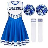 COTRIO Cheerleader Outfit for Girls Cheerleader Costume Cheer Practice Clothes Halloween Cheerleading Uniform with Pom Poms