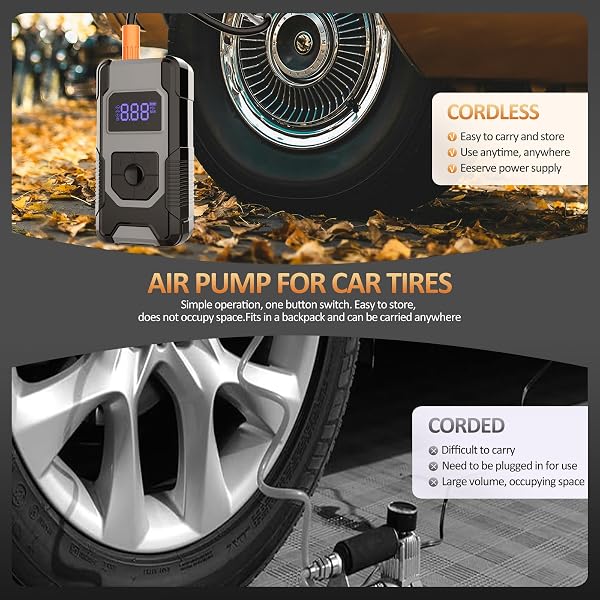 PORTABLE AIR COMPRESSOR TIRE INFLATOR, 160PSI 4X FASTER AIR PUMP WITH DIGITAL PRESSURE GAUGE & LED DISPLAY, AUTO SHUT-OFF FUNCTION FOR CAR, MOTORCYCLE, TRUCK, BIKE, BALL