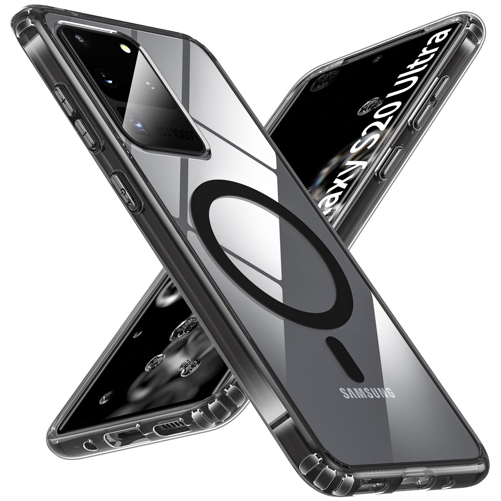 OWKEY for Samsung Galaxy S20 Ultra Case, Compatible with MagSafe, Magnetic Phone Case Military Shockproof Translucent Back Protective Cover for Galaxy S20 Ultra Case (Black)