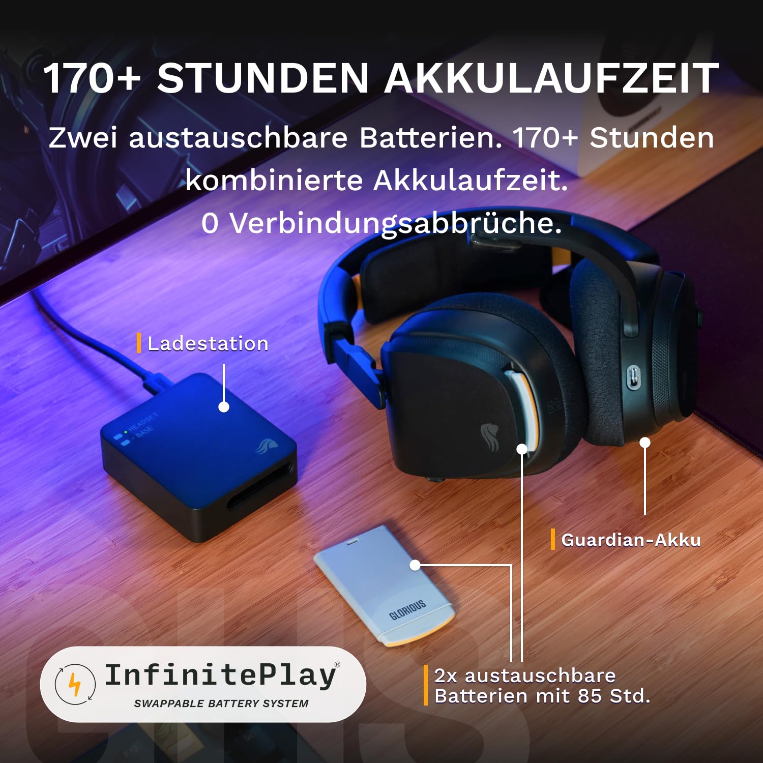 Glorious GHS Wireless InfinitePlay - Gaming Headset, PC, PS5, PS4 - Schwarz 3