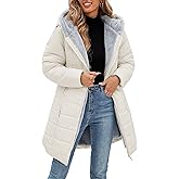 Wiepux Women's Winter Fleece Lined Down Jacket Windproof Fur Warm Fit Down Jacket - Long Ski Coat for Commuting