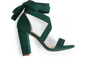 CARCUUME Strappy Heels for Women Chunky Heels High Heeled Sandals with Lace Up Fahsion Casual Nude Block Heel Sandals