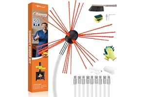 Bluesea 30 Feet Chimney Sweep Kit, Ergonomic Chimney Cleaning Kit, Extends Up to 30 Feet, Chimney Cleaner, Chimney Cleaning Tools, Chimney Cleaning System with Strong Brush, 9 Flexible Chimney Rods