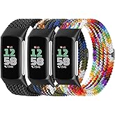 Braided Solo Loop Bands Compatible with Fitbit Charge 6/Charge 5, 3 Pack Adjustable Stretchy Wristbands Soft Woven Nylon Replacement for Fitbit Charge 5/Charge 6 Tracker Smart Watch for Women Men
