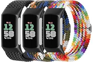 WIZVV Braided Solo Loop Bands Compatible with Fitbit Charge 6/Charge 5, 3 Pack Adjustable Stretchy Wristbands Soft Woven Nylon Replacement for Fitbit Charge 5/Charge 6 Tracker Smart Watch for Women Men