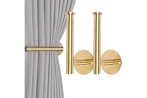 Groleca 2 Pack Curtain Holdbacks No Drill Self-Adhesive/Screw-in Curtain Tiebacks with SUS304 Stainless Steel Pull Backs Metal Curtain Holder for Drapes (2, Gold)