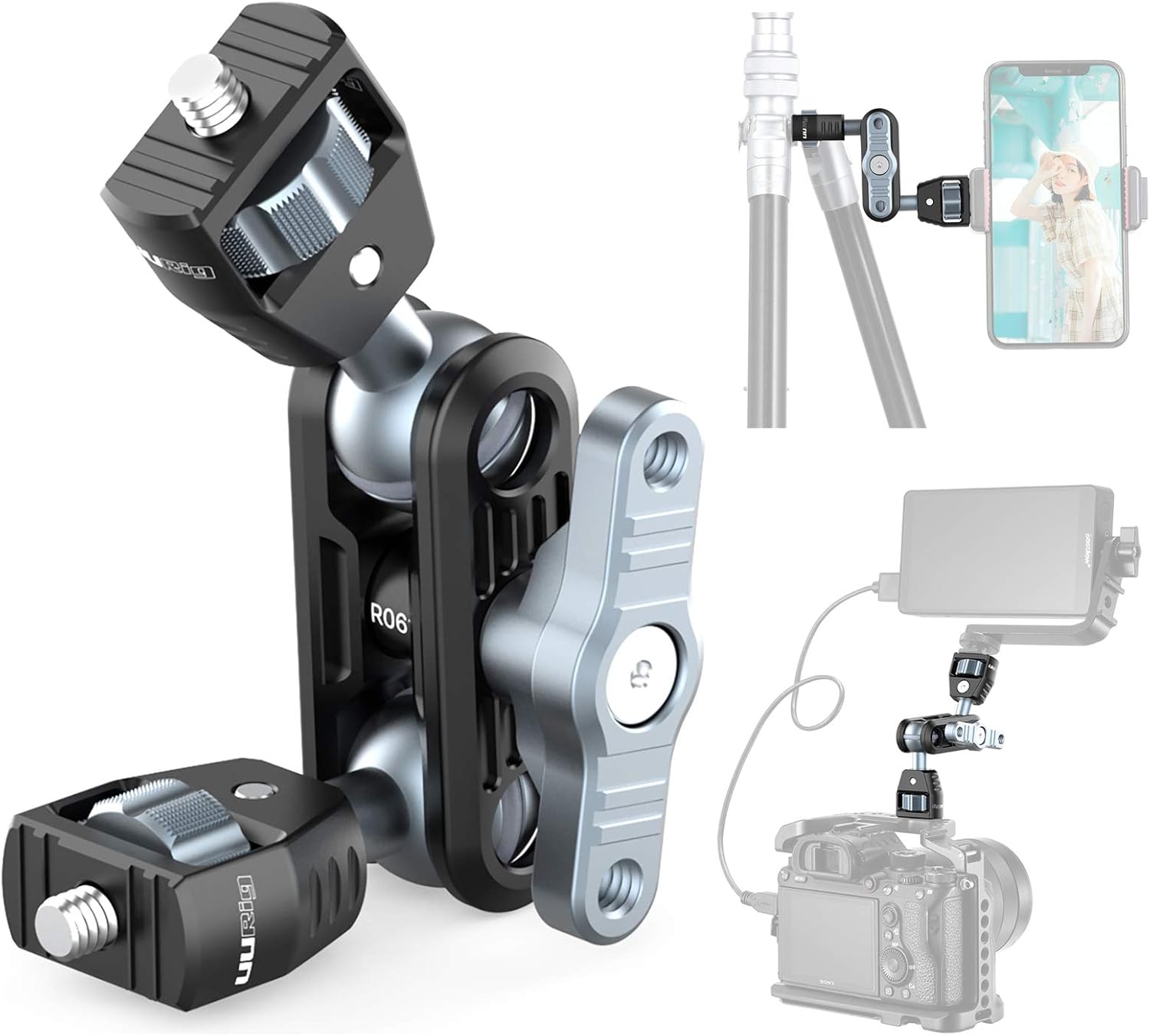 Camera Magic Arm Monitor Mount, Double Ballheads 360