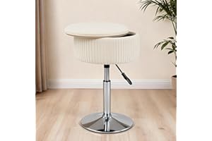 LITZFUR Adjustable Vanity Stool, 360° Swivel Round Storage Ottoman for Makeup Room, Velvet Vanity Chair for Living Room, Wome