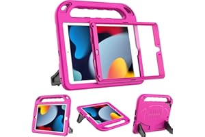 BMOUO Kids Case for iPad 9th/8th/7th Generation - iPad 10.2 2021/2020/2019 Case with Built-in Screen Protector, Durable Shockproof Handle Stand iPad 9th 8th 7th Generation Case for Kids, Rose