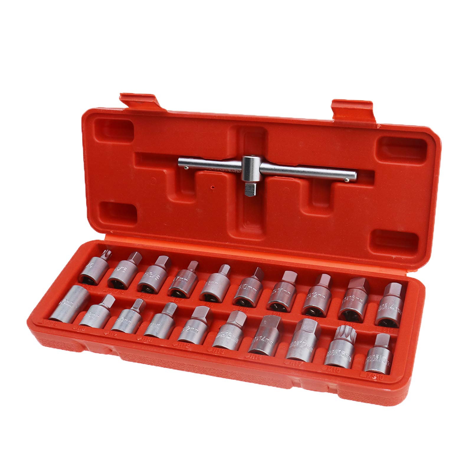 ENET 21 Pcs Oil Drain Plug Key Removal Tool Set 21pc 3/8" Sq Drive