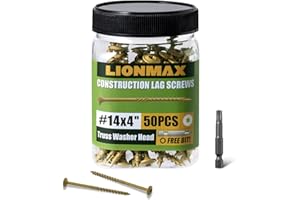 LIONMAX Construction Lag Screws #14 x 4 Inch, 50 PCS Exterior Structural Lag Screw 4 Inch with Modified Truss Washer Head, He