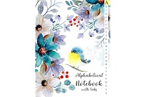 Alphabetical Notebook with Tabs: Large Lined-Journal Organizer with A-Z Index Tabs Printed, Alphabetic Password Book, Blue Bi