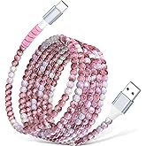 USB A to USB C Charger Cable 6FT Beaded Charging Cord for iPhone 17 16 Pro Max 15,Type C Carplay& Car Charger Cord for iPad 10 11th A16 Samsung S25 S24 S23 FE S22 Pixel Android Phones Cute,Purple-Red