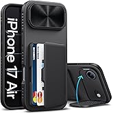 SIXBOX for iPhone Air Case Wallet, Built-in Stand & Card Holder & Camera Cover, Rugged Military Grade Drop Protection Heavy Duty Hard Protective Phone Cover Case for iPhone Air 6.5" 2025, Black