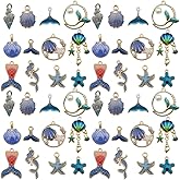 Sailanzi 36pcs Alloy enamel blue ocean series Pendant Jewelry Making DIY Keychain Earrings Pendant Various Design Charms for Jewelry Making Bracelets Necklace (SN615)