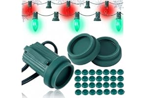 Threlaco 50 Pcs Christmas C9 C7 Socket Cap Light Bulbs Safety Plugs Double Sided Stringers Light Socket Cap Covers Bulb Plugs Cover for Outdoor Indoor Roof Holiday Xmas Covering Unused Lamp (Green)