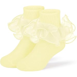 Durio Toddler Girls Ruffle Socks, Double Layer Lace Dress Kids Socks, 2-10Y | 2 Ways to Wear, Soft Cotton Blend, Lace Outside