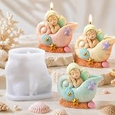 Fantasy Angel Conchs Shell Candle Silicone Mold &ndash; Cute Kawaii Seashell Sleeping Fairy Baby Epoxy Resin Mold for Aromatherapy Candle Making, DIY Crafts, Soap, Wax, Clay Desktop Decor