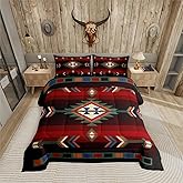 Erosebridal Farmhouse Geometric Comforter Set King Southwestern Tribal Bedding Set Vintage Western Aztec Bedding Comforter Sets for Kids Adults Rustic Farmhouse Cabin Lodge Quilt Duvet Home Decor