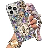 Compatible with iPhone 16 Pro Max Glitter Bling Case, Cute Luxury 3D Crystal Queen Rhinestone Full Diamond with Silk Scarf Wristband Chain Women Case Cover for iPhone 16 Pro Max 6.9"