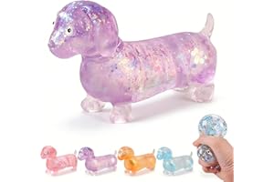 Dachshund Squishy Stress Relief Toy, Sparkly Weiner Dog Gel Stretch Ball, Ultra Soft Slow Rising Fidget for Anxiety Relief, D