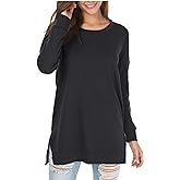 levaca Womens Fall Long Sleeve Pullover Side Oversizes Split Casual Loose Tunic Tops